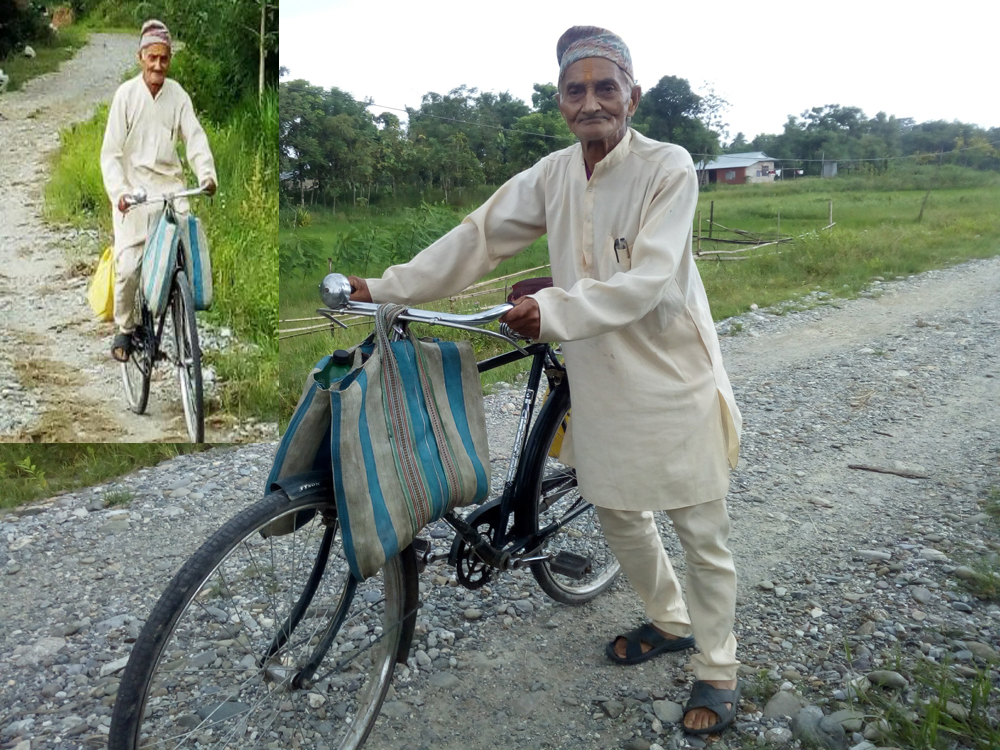 ८० बर्षे उमेरमा पनि दैनिक २० किलोमिटर साइकल कुदाउछन् ‘इङ्लिस बाजे’